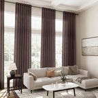 Coffee Linen Semi Sheer Curtains 108 Inches Long 2 Panels Set Back Tab Loop - Image 7