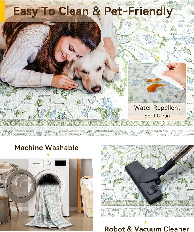 RELEANY Washable Area Rug, Square 10'x10', Water Repellent, Pet Friendly - Image 3