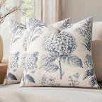 Set of 2 Decorative Floral Pillow Covers 18x18 Inch Light Blue | Neutral by SWANCOCO
