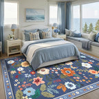 RELEANY Floral Washable 9x12 Area Rugs Blue/Grey | Flower Carpet Print Boho - Image 3