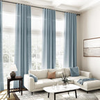 Light Blue Linen Curtains Semi Sheer 96 Inches Long 2 Panels Set - Image 7