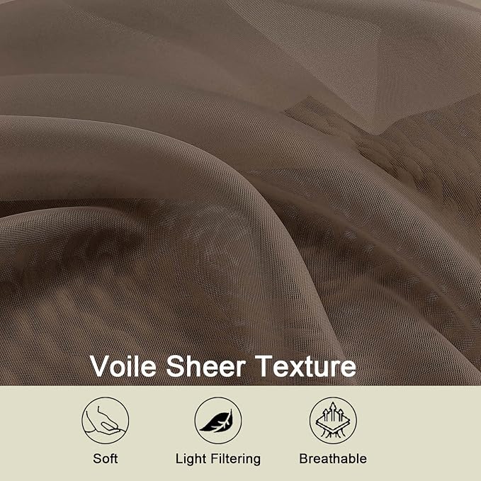 Sheer Chocolate Curtains for Bedroom Living Room 54 Inch Length 2 Panels Set - Image 3
