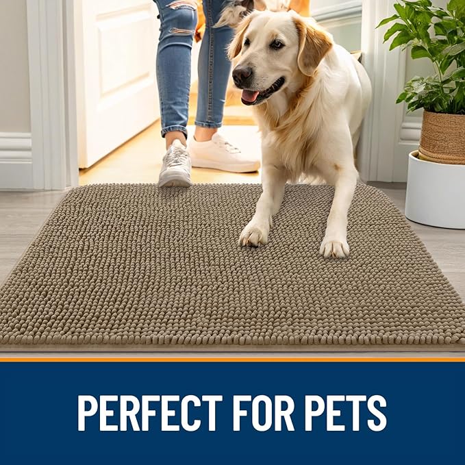 OLANLY Dog Door Mat for Muddy Paws 59x32, Super Absorbent Chenille Mud Mat | Tan - Image 6