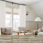 Beige White Pinch Pleated Linen Curtains 98 Inches Long 2 Panels | Light - Image 6