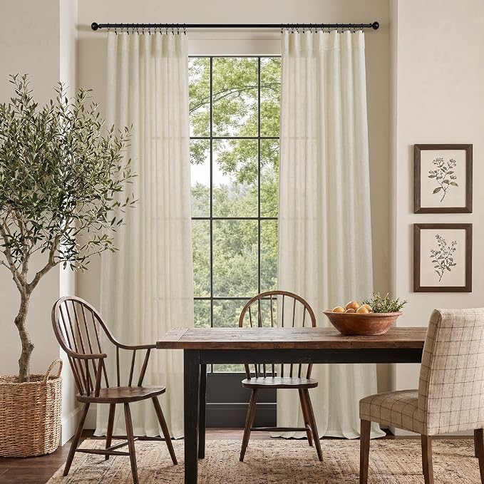 Oatmeal Birch Beige 90 Inches Long Linen Sheer Curtains - Image 2