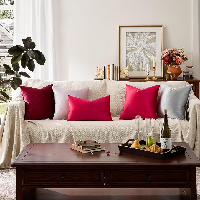 GIGIZAZA Red Velvet Pillow Covers 22x22 Decorative Pillows Pack of 2 | Throw - Image 7