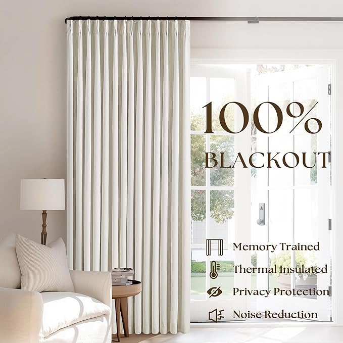 Natural 100% Blackout Pinch Pleated Linen Curtains 63 Inch Long - Image 3