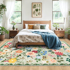 PLHXFR Area Rug Living Room: 5x7 Floral Washable Boho Soft Carpet Green | - Image 3