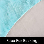 Latepis Fluffy Light Blue Round Rug 5ft Faux Fur Fluffy Washable Rugs Shag - Image 3