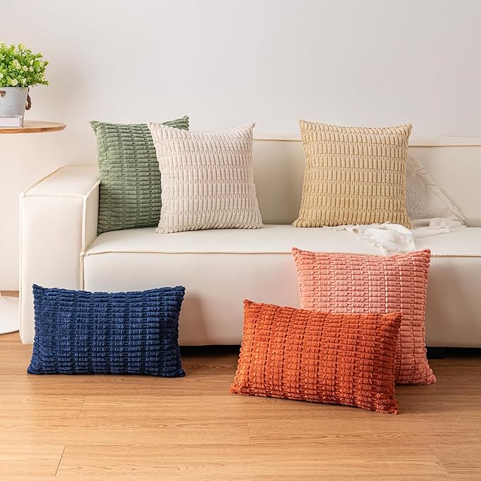 Pack of 2 Corduroy Decorative Throw Pillow Covers 12x20 Inch, Dark Green | Fall - Image 4