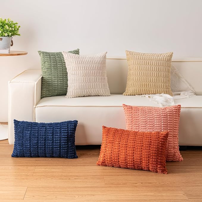 Pack of 2 Corduroy Decorative Throw Pillow Covers 18x18 Inch, Sage Green | Fall - Image 4