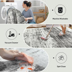 10x14 Area Rugs for Living Room: Washable Abstract Black Grey Carpet | Non-slip - Image 6