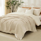 EMME Cotton Blanket Queen Size for Bed Soft Muslin Bed Blankets 90"x90" Beige - Image 8