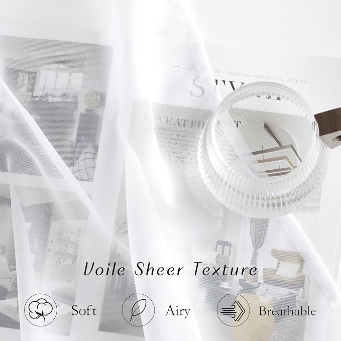 NICETOWN White Sheer Curtains 96 inches Long, Grommet Light Filtering Voile - Image 4