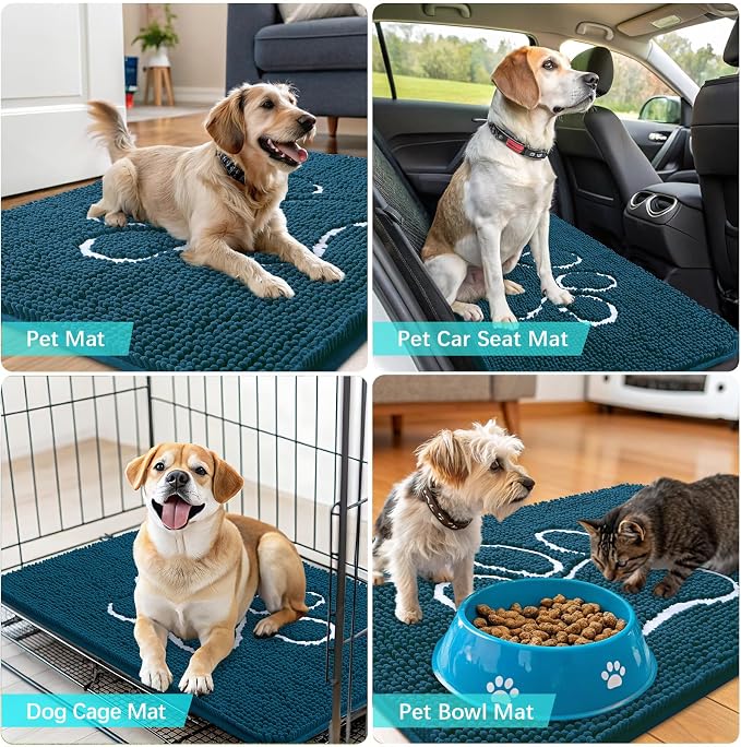 OLANLY Dog Door Mat for Muddy Paws 59x32, Paw Print Design Chenille Mud Mat | - Image 7