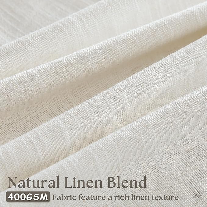 Neutral Pinch Pleated 86 Inch Curtains Semi Sheer Linen Blended, Natural | - Image 3