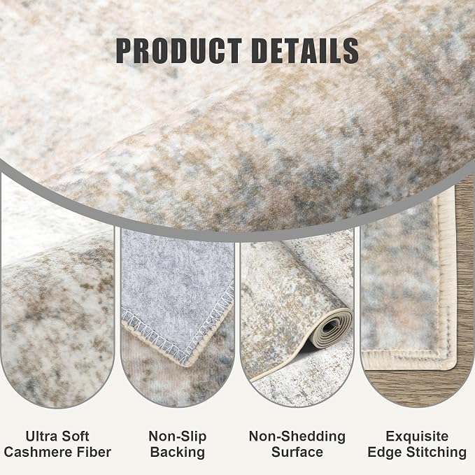 5x8 Area Rug Living Room: Modern Washable Indoor Soft Carpet Brown | - Image 4