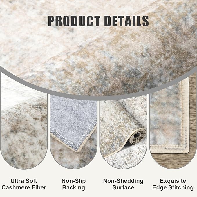 2x3 Washable Entryway Rug: Modern Abstract Indoor Soft Carpet Brown | - Image 6