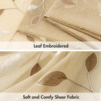 MIULEE Beige Sheer Curtains 2 Panels Embroidered Leaf Patterned, W52 x L96 | - Image 4