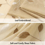 MIULEE Beige Sheer Curtains 2 Panels Leaf Patterned, W30 x L30 | Embroidered - Image 4