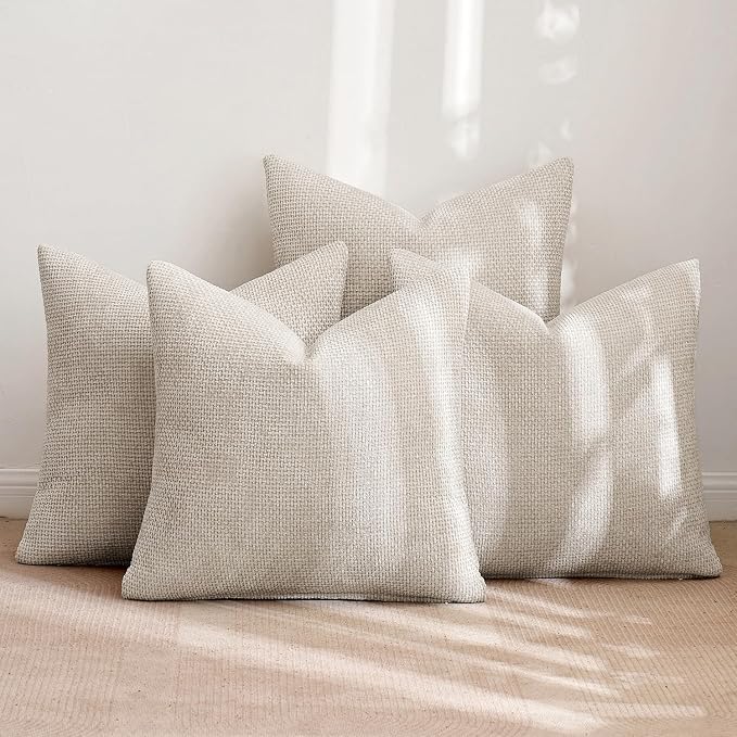 MIULEE Soft Decorative Chenille Pillow Covers Cream 18x18 Pack of 4 | Modern - Image 3