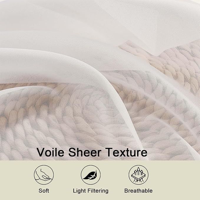 Kitchen Curtains 24 Inch Length Tier 2 Pieces, Ivory Sheer Curtain Solid Soft - Image 3