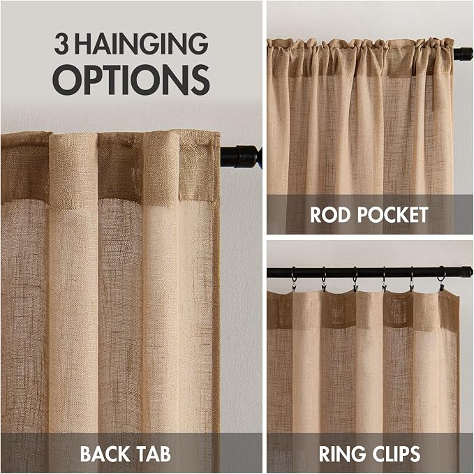 MIULEE Brown Linen Curtains 37x84 Inch Long - Image 3