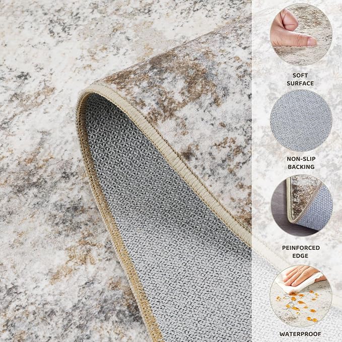 UERMEI 2x3 Entryway Area Rug Washable Neutral Brown Grey Small Carpet | Modern - Image 5