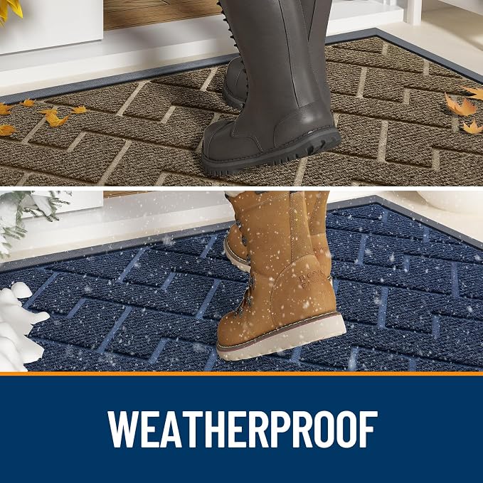 OLANLY Front Door Mat Outside 59x34, All-Season Absorbent Rubber Doormat | Blue - Image 3