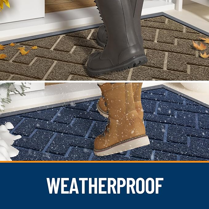 OLANLY Front Door Mat Outside 35x23, All-Season Absorbent Rubber Doormat | Grey - Image 3
