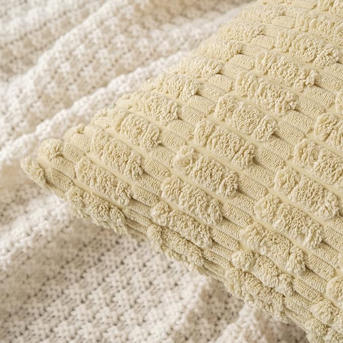 MIULEE Corduroy Decorative Throw Pillow Covers 18x18 Beige Pack of 2 | Soft - Image 5