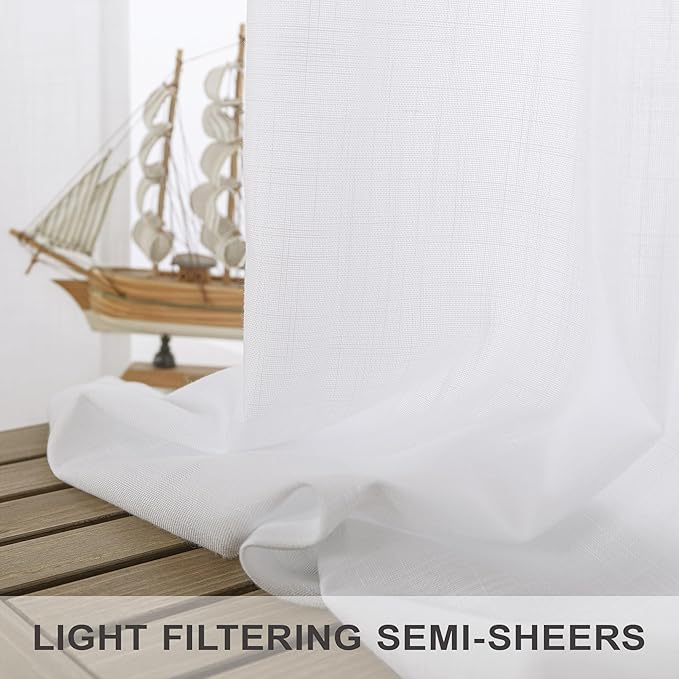 Pitalk White Linen Curtains 90 Inch Length - Image 4