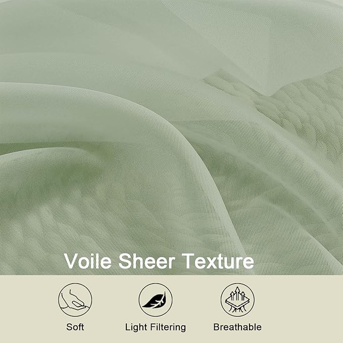 Sage Green Valances for Windows, Sheer Curtains 14 Inch Length 2 Pack Kitchen - Image 3