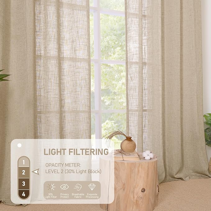 Linen Blended Curtains for Bedroom, Linen Textured Light Filtering Drapes - Image 4