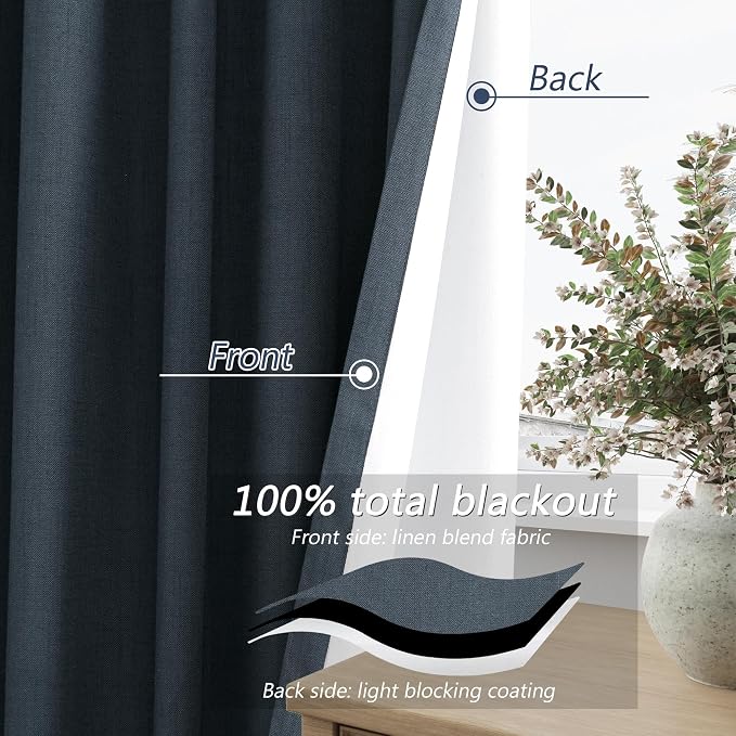 100% Blackout Linen Curtains 90 Inch Length 2 Panels Set - Image 4