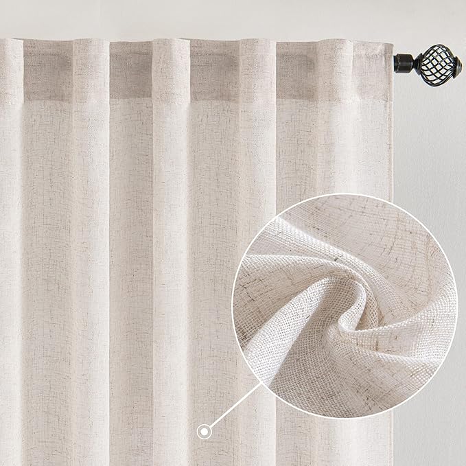 MIULEE White Linen Curtains 37x90 Inch Long 2 Panels by MIULEE