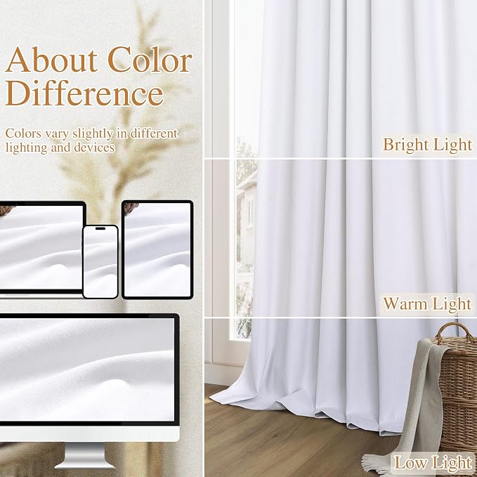White 100% Blackout Linen Curtains 52 Inch Wide by 134 Inch - Image 7