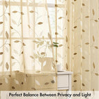 MIULEE Beige Sheer Curtains 2 Panels Embroidered Leaf Patterned, W52 x L84 | - Image 5