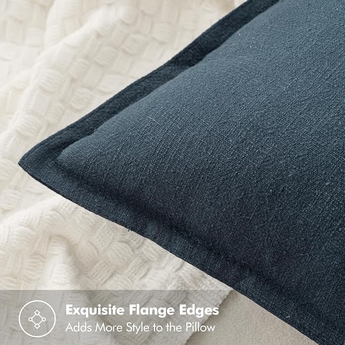 MIULEE Decorative Linen Pillow Covers 20x20 Inch Deep Blue | Boho Farmhouse​ - Image 2