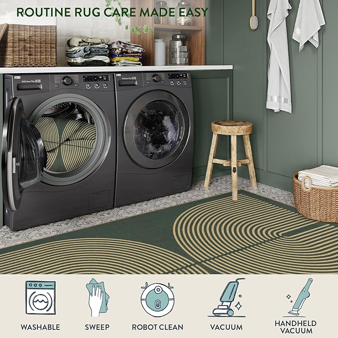 Lahome Rainbow Easy Jute Dark Green Rug, 5x7 Mid Century Modern Rug | Rugs - Image 5