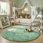 Amdrebio Sage Green Fluffy Round Circle Area Rug 5Ft - Image 7