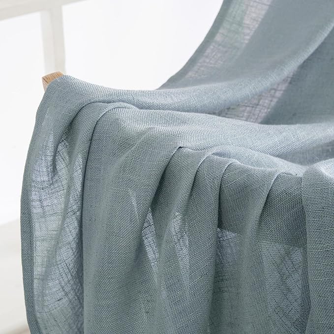 MIULEE Dusty Blue Linen Curtains 52x108 Inch Long Soft Thick Linen Textured | - Image 4