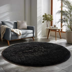 Amdrebio Black Large Furry Round Rug 7Ft - Image 5