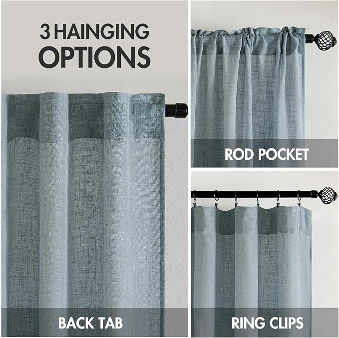 MIULEE Dusty Blue Short Linen Curtains 52x45 Inch Long 2 Panels - Image 3