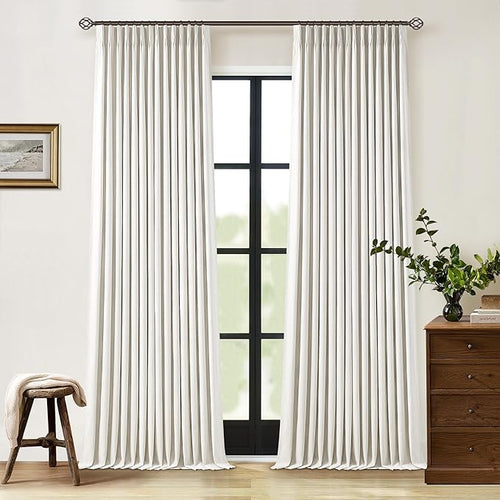 90 Inch Pinch Pleated Linen 100% Blackout Curtains 2 Panels Cream Natural | by Twodrapes