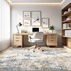LOONGRUG 4x6 Area Rug Machine Washable Neutral Modern Rugs Blue Tan | Abstract - Image 8