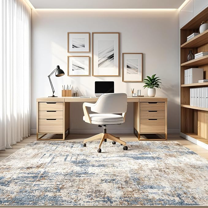 LOONGRUG 5x8 Area Rug Washable Neutral Modern Living Room Rugs Blue Tan | - Image 8