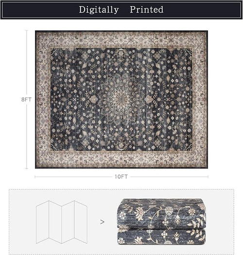 8x10 Washable Area Rugs for Living Room, Dining Room- Classic Black | - Image 2