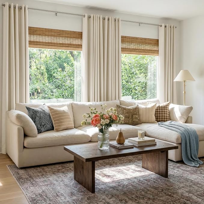 100% Blackout Linen Textured Curtains 72 Inch Long, Butter Cream | 100% - Image 5