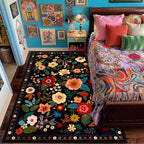 RELEANY Floral Washable 3x5 Area Rugs Black | Flower Carpet Print Boho Cute Non - Image 6
